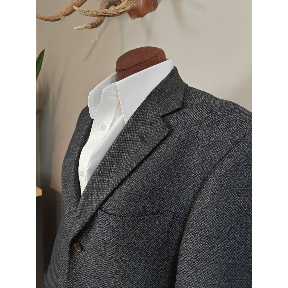 Mark Shale Mens Wool Sports Coat 39R Blue Speckle Made in USA 3 Button Tallia